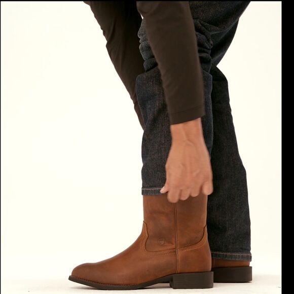 Ariat Brown Leather Stitching Design Block Heel Western Boots Pull On Men’s sz 7 main image 10